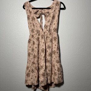 House Of Harlow 1960 Womens Pink Linen Blend Open Back Floral Mini Dress M